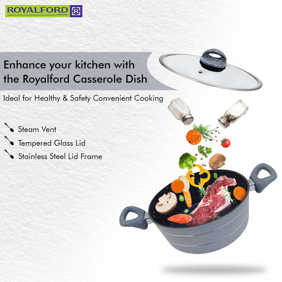 (28) Royalford Nonstick Casserole with Glass Lid HotPot
