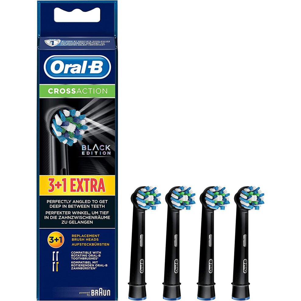 Oral-B CrossAction Brushes, Black, Pack of 4, Black Edition