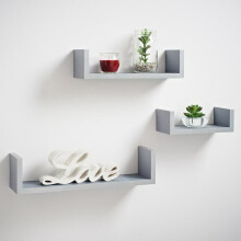 Set of 3 U Shape Floating Shelves Storage Display Shelf Home Décor Grey-G-0004