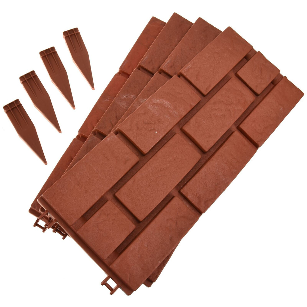 (Brown (Brick)) Hammer Lawn Edging Border Patio Garden Flower Flexible Plastic Barrier Fence