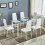 (Table with 6 chairs) WHITE GlASS DINING TABLE WITH FAUX LEATHER CHAIRS 2