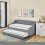 (Grey Daybed  with 2 mattresses) Linen fabric daybed sofabed with underbed trundle 17