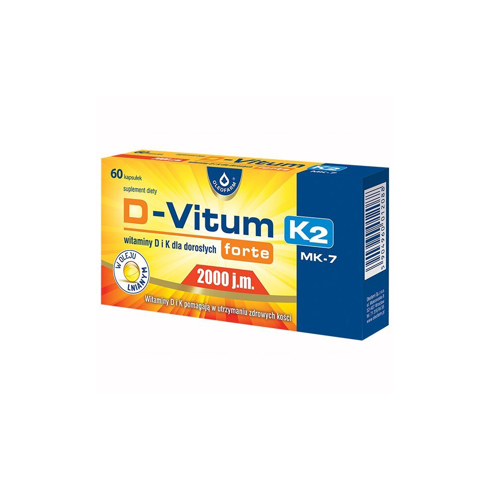 Oleofarm D-Vitum Forte 2000 Iu K2 Mk-7, 60 Capsules For Adults Support Immune System