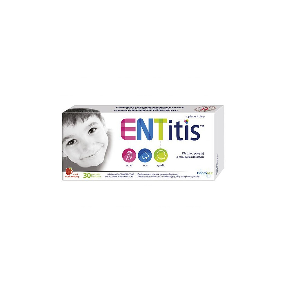Polski Lek Entitis 30 Strawberry Flavor 30 Lozenge S.salivarius Probiotic