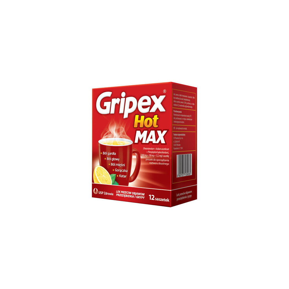 GRIPEX Hot Max 12 Sachets Cold and Flu Fever Fervex Headache