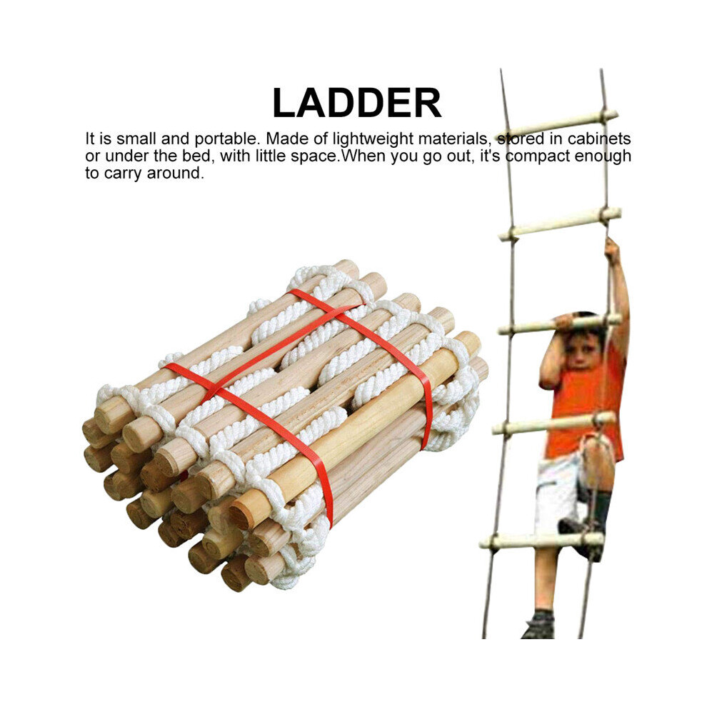 (5M) 3M/5M Rope Ladder with Wooden Rungs Rescue Soft Rope Outdoor Garden Tree House Climbing Frames Escape Ladder