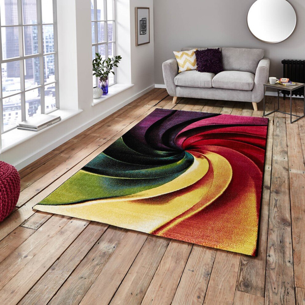 (120x170cm) Sunrise Multi Coloured Rugs Y498A Abstract Powerloomed Mats