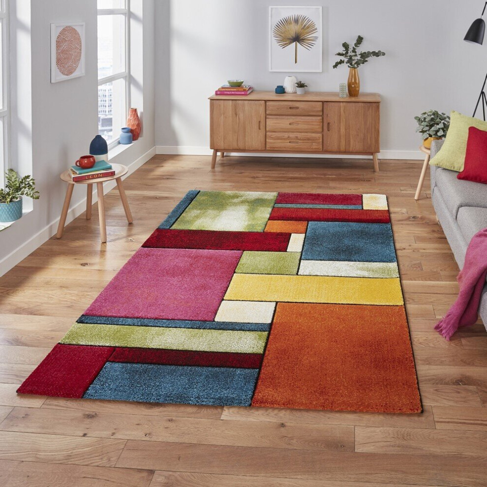 (80x150cm	) Sunrise Multi Coloured Rugs 21821 Abstract Powerloomed Mats