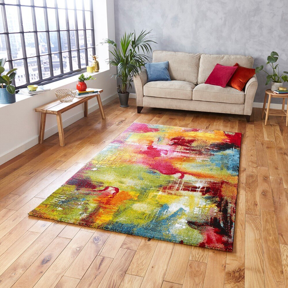 Think Rugs (120X170cm) Sunrise Multi Coloured Rugs 20754 Abstract Powerloomed Mats