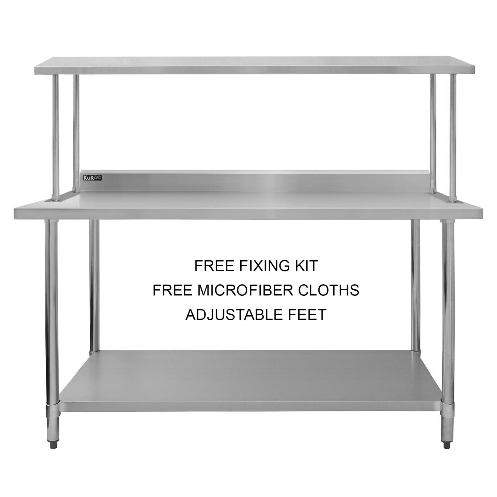 (6ft Bench With Single Over-Shelf) Catering Table With Overshelf Kitchen Bench Worktop Commercial Stainless Steel