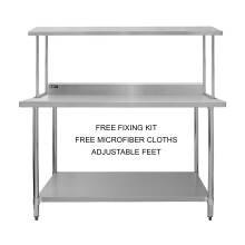 KuKoo Kit de Mesa de Trabajo para Gastronomía y Estante de Sobremesa de Acero Inoxidable 150cm