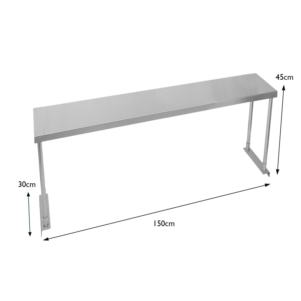 Kukoo (Single 1500Mm) Commercial Overshelf Prep Table Single/Double Tier Stainless Steel 150Cm / 180Cm