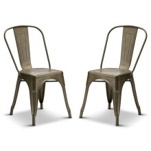(Gun Metal, Metal) 2 Tolix Style Industrial Metal Stacking Dining Chairs Cafe Bistro