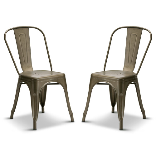(Gun Metal, Metal) 2 Tolix Style Industrial Metal Stacking Dining Chairs Cafe Bistro