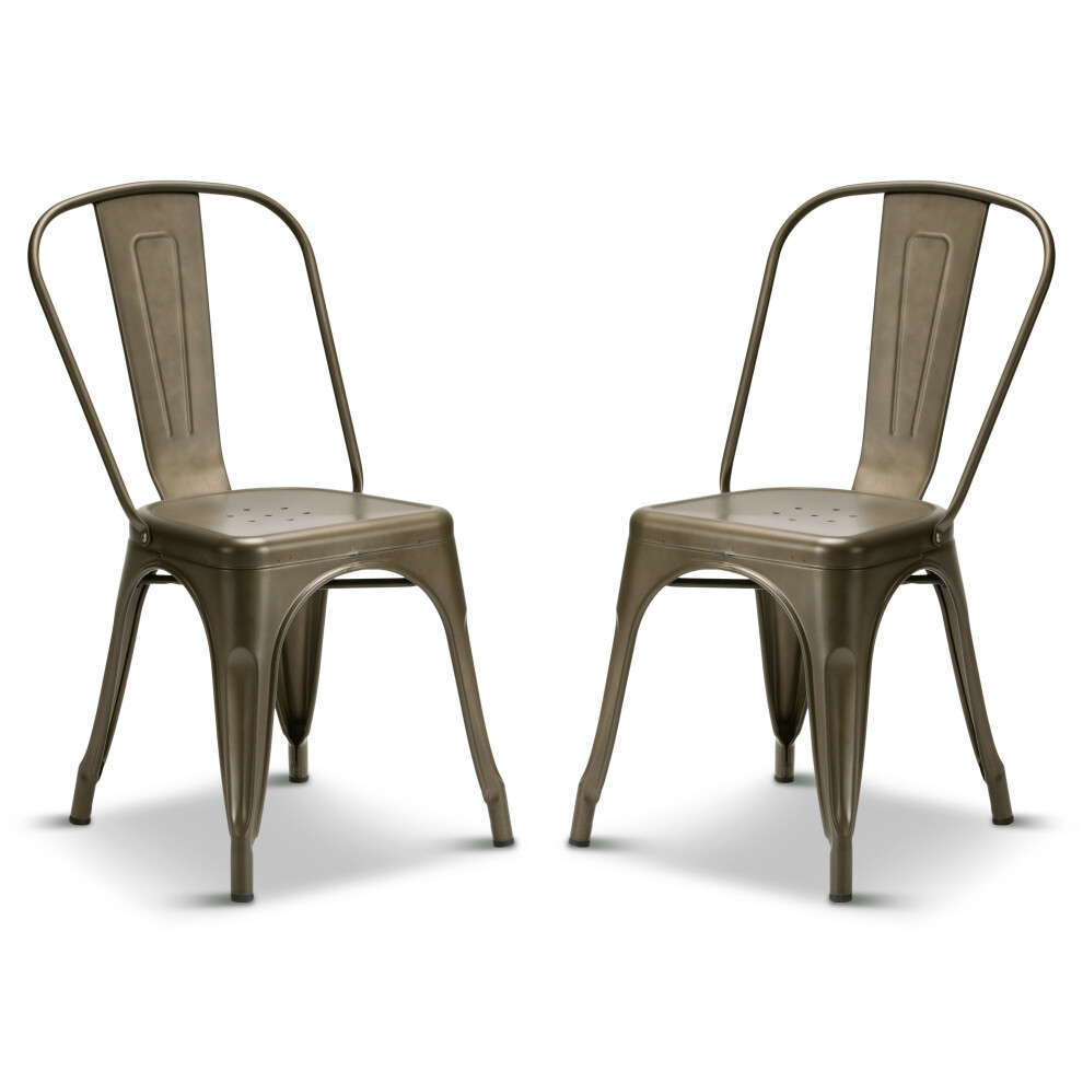 Your Price Furniture (Gun Metal, Metal) 2 Tolix Style Industrial Metal Stacking Dining Chairs Cafe Bistro
