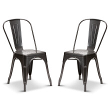 (Graphite Grey, Metal) 2 Tolix Style Industrial Metal Stacking Dining Chairs Cafe Bistro