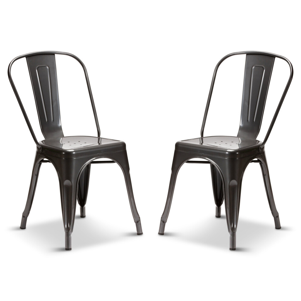 Your Price Furniture (Graphite Metal) 2 Tolix Style Industrial Metal Stacking Dining Chairs Cafe Bistro Grey