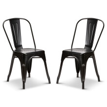 (Matt Black, Metal) 2 Tolix Style Industrial Metal Stacking Dining Chairs Cafe Bistro