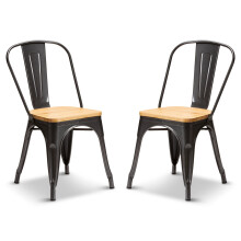 (Graphite Grey, Oak Wood) 2 Tolix Style Industrial Metal Stacking Dining Chairs Cafe Bistro
