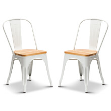 (Matt White, Oak Wood) 2 Tolix Style Industrial Metal Stacking Dining Chairs Cafe Bistro