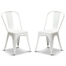 (Matt White, Metal) 2 Tolix Style Industrial Metal Stacking Dining Chairs Cafe Bistro