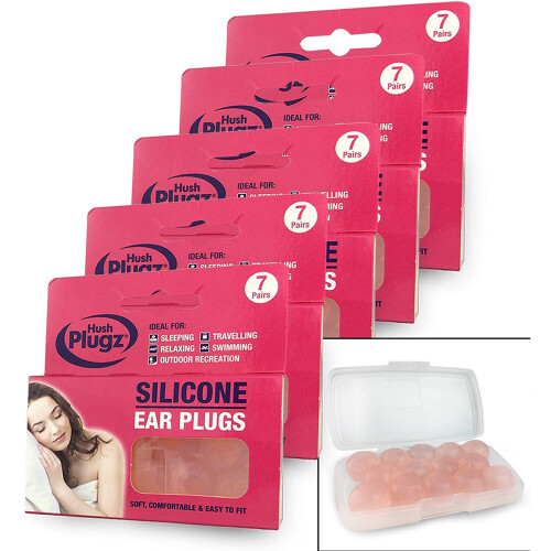 Hush 7 Pairs Plugz Silicone Earplugs - Pack of 7 (5 Packs (35 Pairs)