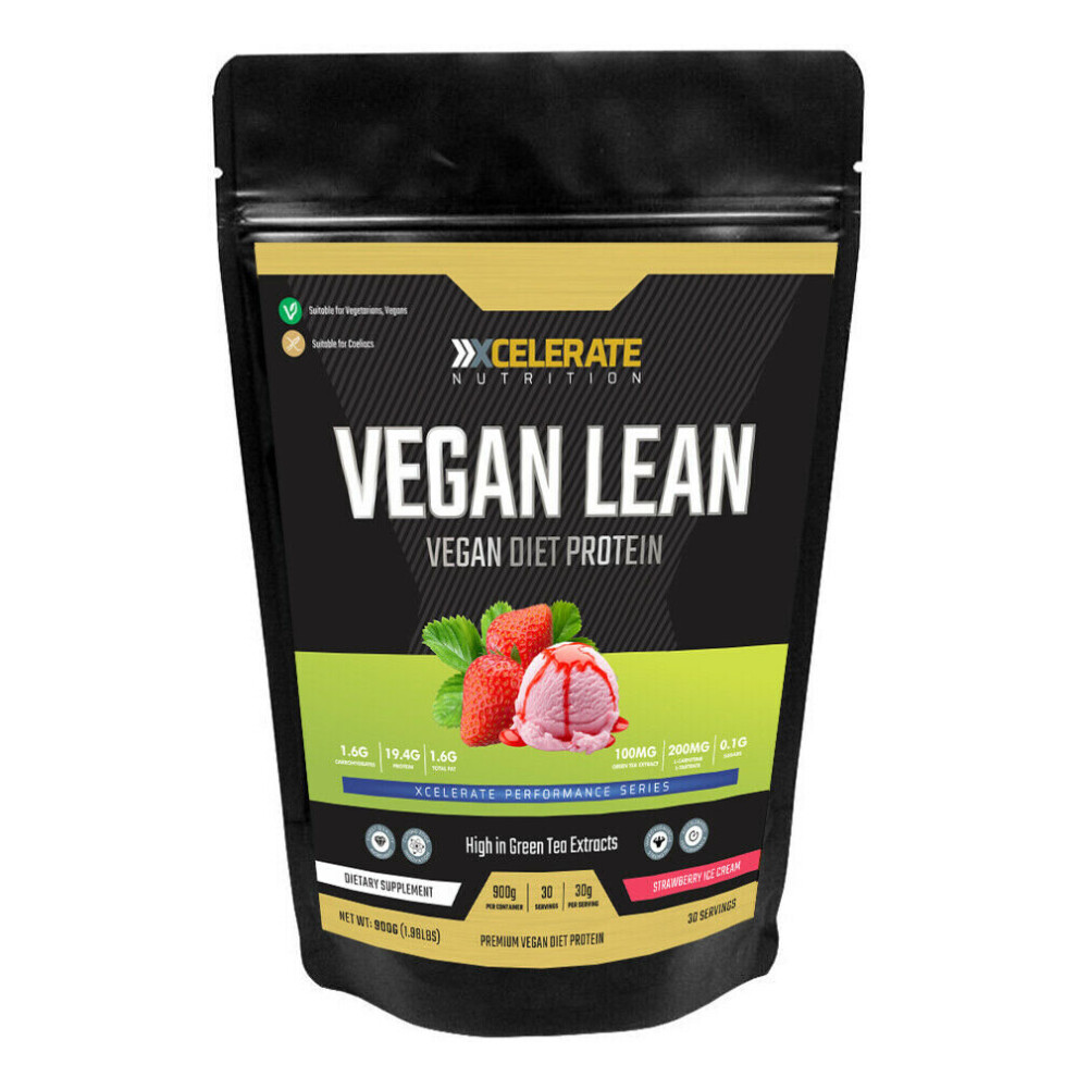 Xcelerate Nutrition Cream Vegan Lean Diet Protein 900G Strawberry Ice