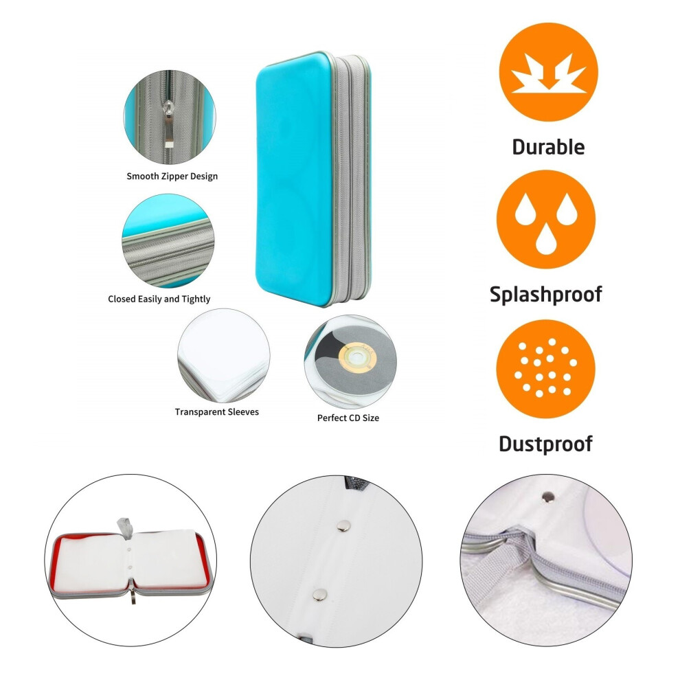 Travel Hoppa (80, Sky Blue) Cd Case Dvd Wallet Cover Disc Storage Holder Sleeve Handle Portable Car Home