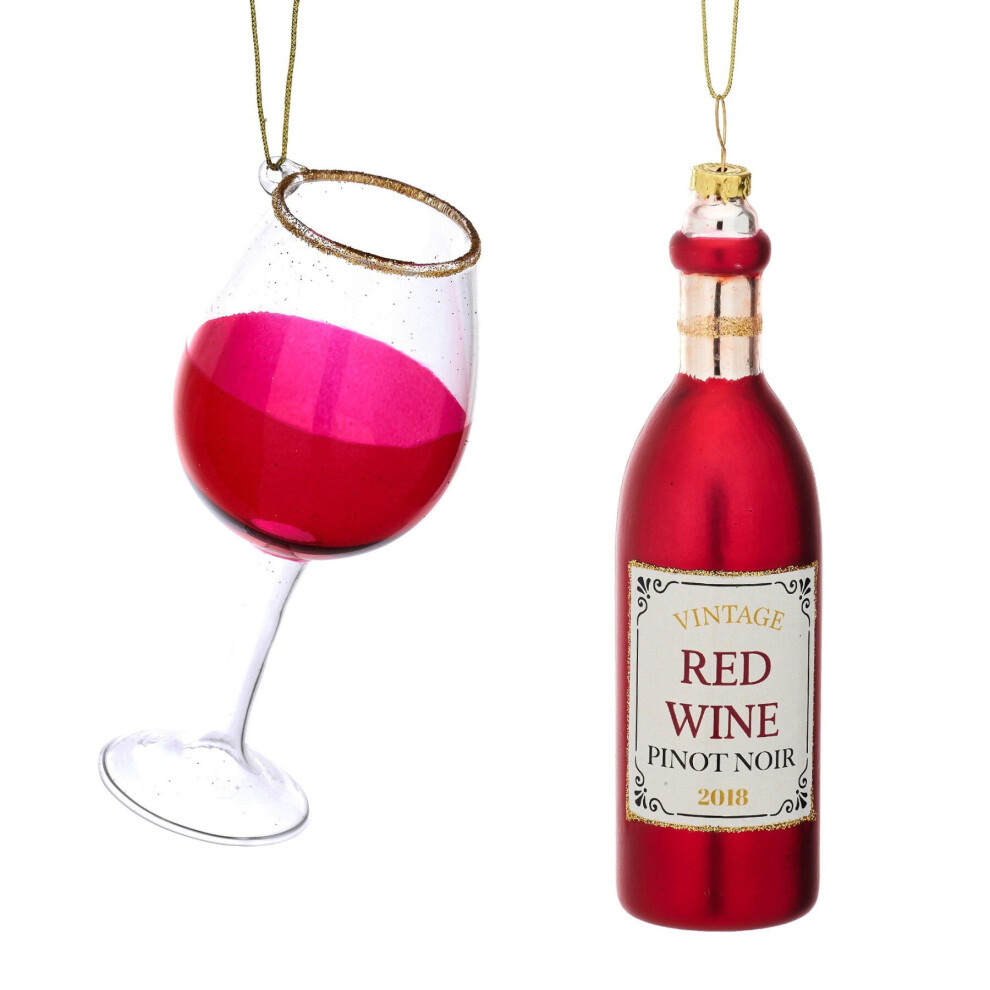 Sass & Belle Stunning Red Wine & Gold Topped Glass Bauble Gift Set