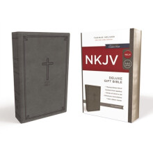 NKJV Deluxe Gift Bible Leathersoft Gray Red Letter Comfort Print by Thomas Nelson