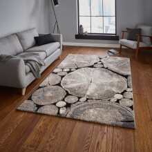 (160x220cm) Woodland Rugs 6318 in Grey and Black Printed Powerloomed Mats