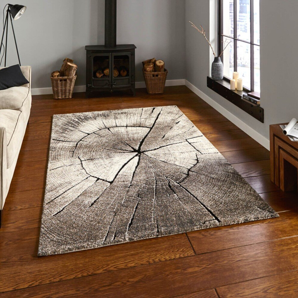 Think Rugs (160X220cm) Woodland Rugs 2086 In Beige Grey Printed Powerloomed Mats Brown,Grey