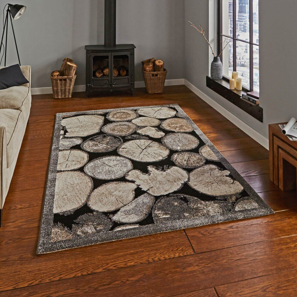 Think Rugs (160X220cm) Woodland Rugs 4626 In Cream And Grey Printed Powerloomed Mats