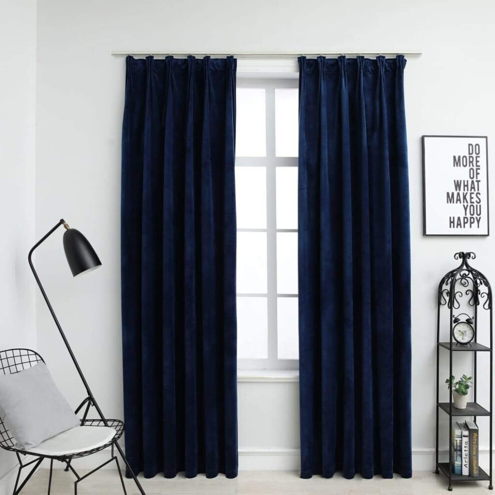 Vidaxl 2X Blackout Curtains With Hooks Velvet Dark Blue 140X245cm Drapery