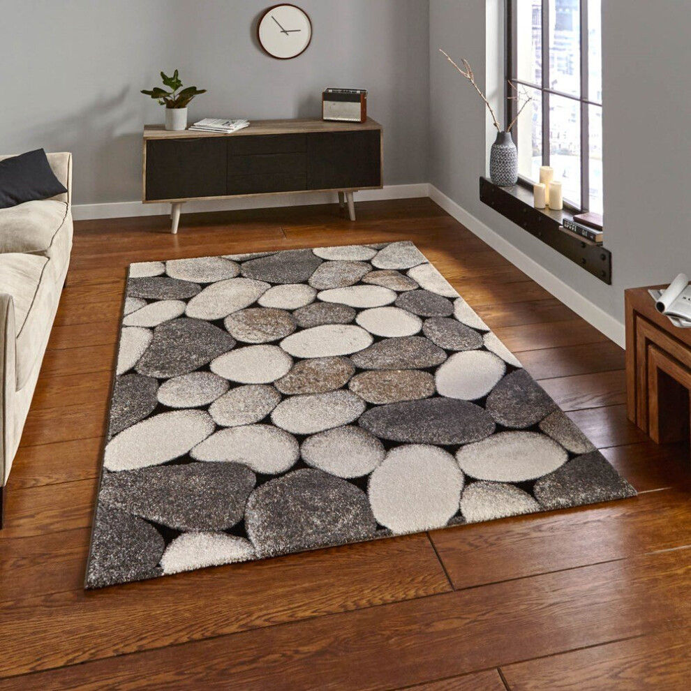 (160x220cm) Woodland Rugs 2099 in Cream and Grey Printed Powerloomed Mats