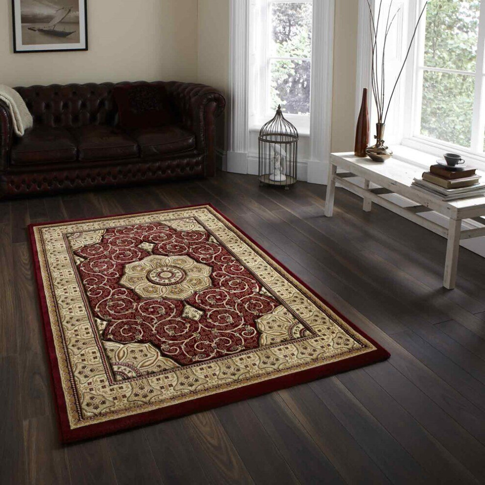(200x290cm) Heritage 4400 Traditional Medallion Rugs in Red Soft Powerloomed Mats