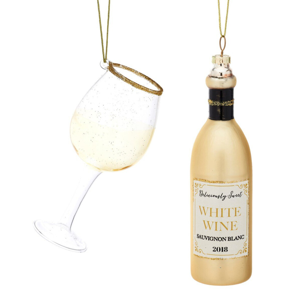 Sass & Belle Stunning White Wine & Gold Topped Glass Bauble Gift Set