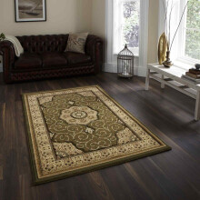 (80x140cm) Heritage 4400 Traditional Medallion Rugs in Green Soft Powerloomed Mats