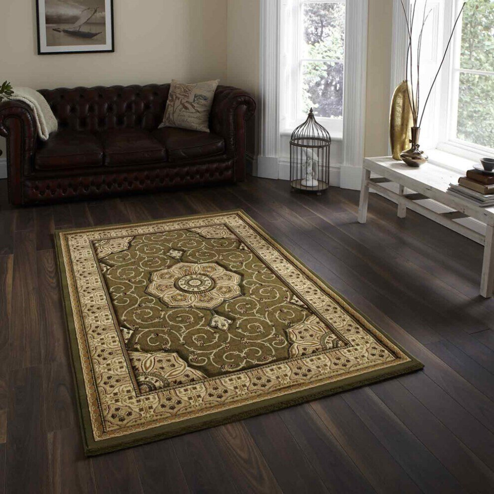 (80x140cm) Heritage 4400 Traditional Medallion Rugs in Green Soft Powerloomed Mats