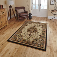 (280x380cm) Heritage 4400 Traditional Medallion Rugs in Black Cream Soft Powerloomed Mats