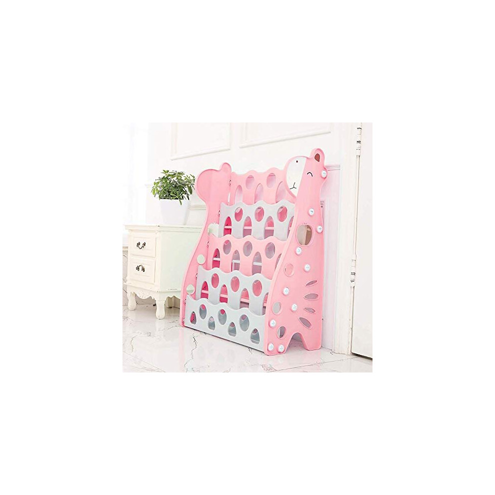 (Pink) WDW Kids Bookshelf - Children's Plastic Bookcase Rack