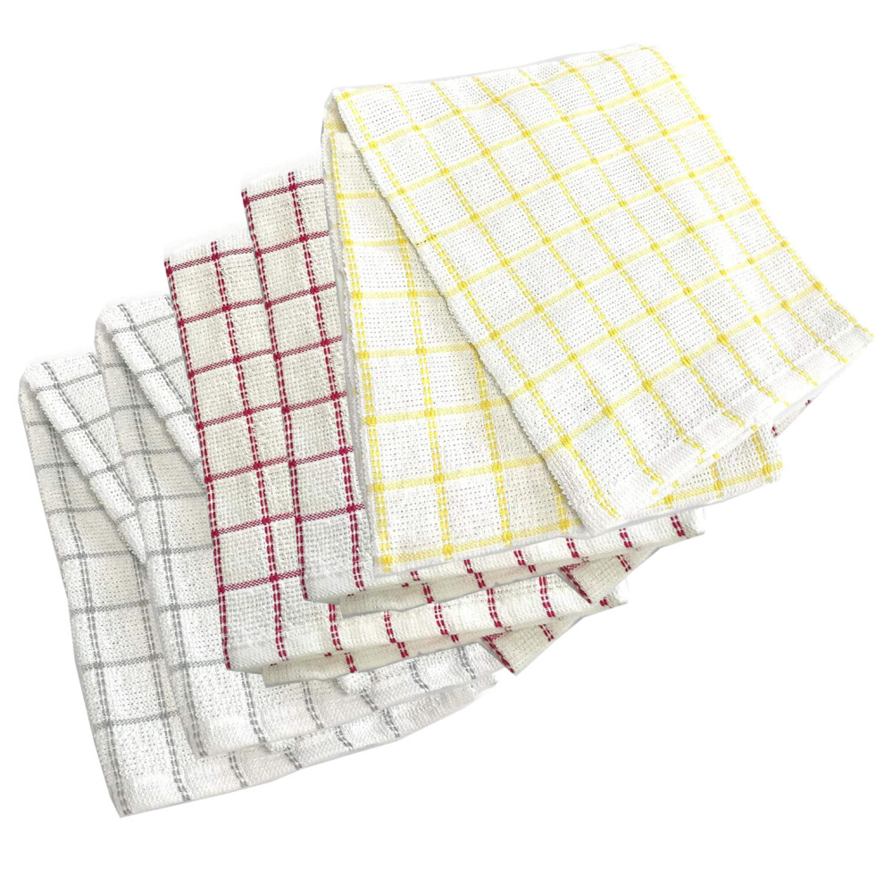 (Multicoloured) 100% Natural Cotton Terry Tea Towels | Large 45 x 65cm - 5 Pack