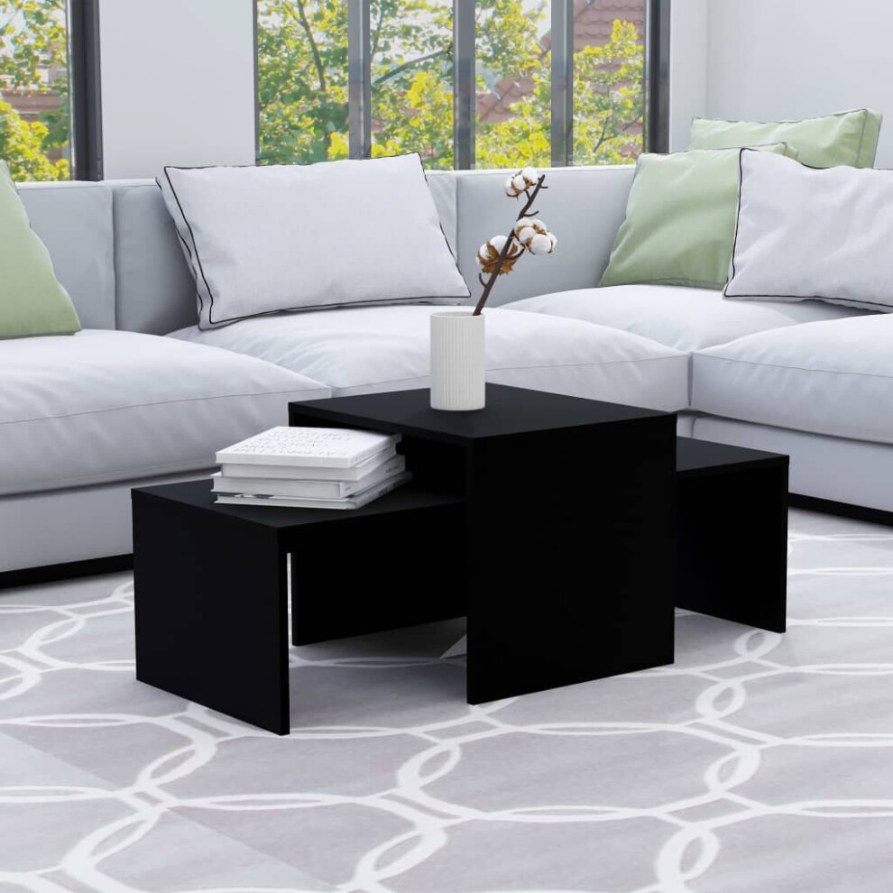 vidaXL Coffee Table Set Black Engineered Wood Indoor Furniture Accent Table