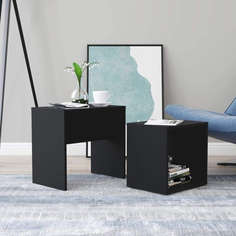 vidaXL Coffee Table Set Black Engineered Wood Indoor Furniture Accent Table