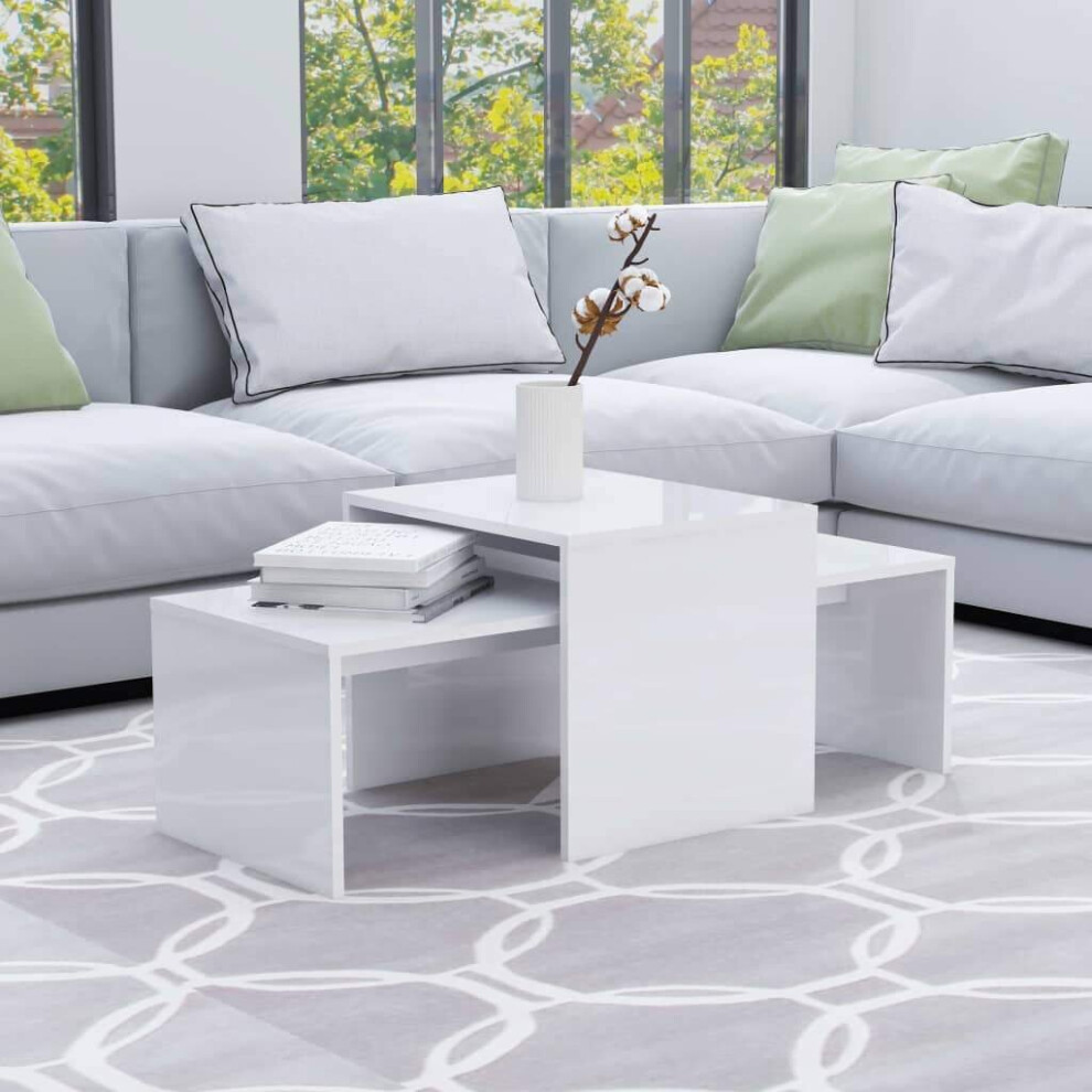 vidaXL Coffee Table Set High Gloss White 100x48x40 Cm Chipboard