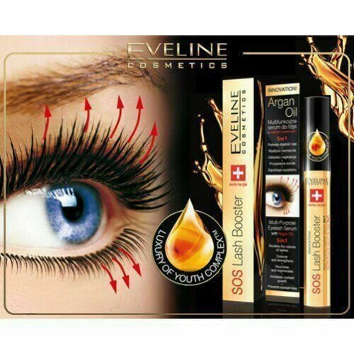 EVELINE SOS LASH BOOSTER MULTIPURPOSE EYELASH SERUM WITH ARGAN OIL 5 IN 1