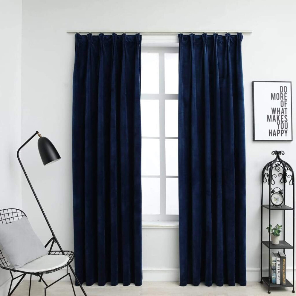 Vidaxl 2X Blackout Curtains With Hooks Velvet Dark Blue 140X225cm Drapery