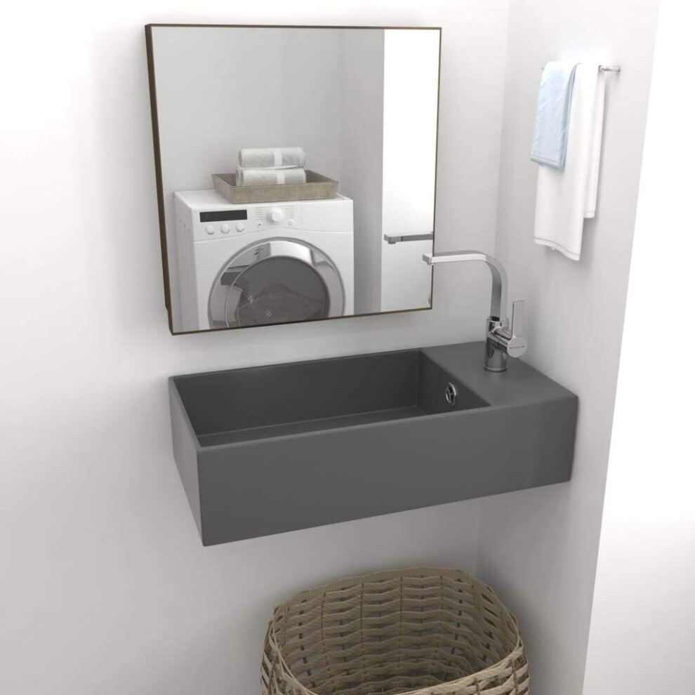 Vidaxl Bathroom Sink With Overflow Ceramic Washroom Vanity Basin Dark/Grey