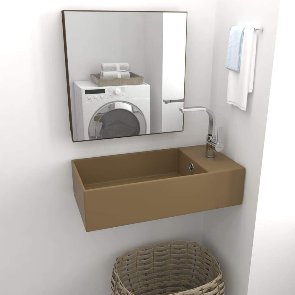 Vidaxl Bathroom Sink With Overflow Ceramic Matt Washroom Vanity Basin Cream
