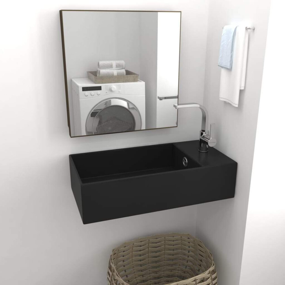 vidaXL  Bathroom Wall Hung Sink with Overflow Ceramic Matt Black